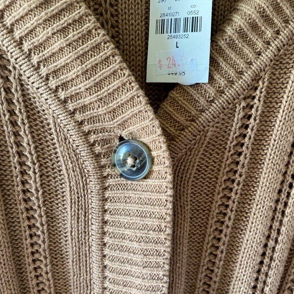 Express Women's Long-Sleeved Button-Down Cardigan Size L Tan/Brown Open-Knit NWT - Picture 3 of 7